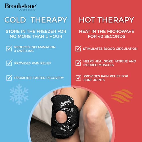 Brookstone Knee Ice Pack Wrap with Silica Beads - Hot & Cold Therapy for Pain Relief - Reusable Ice Packs for Knees for Swelling, Injuries & Post-Surgery Recovery,Ideal Mothers Day Gift - color: Midnight Black