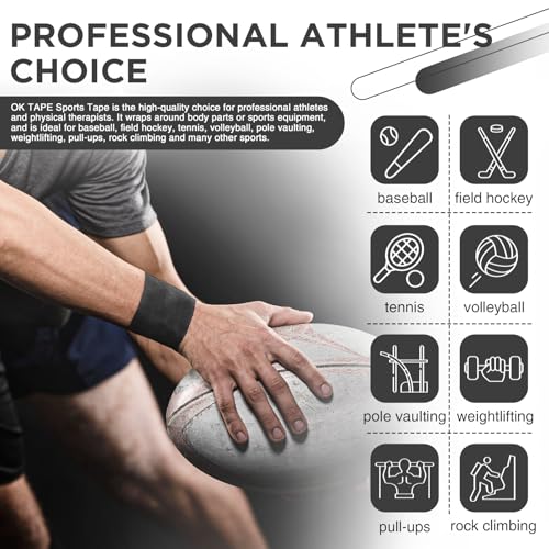 OK TAPE Athletic Sports Tape 4 Packs 32.8ft Per Roll Black Strong Adhesion - color: Black, size: 1.5" x 11yards - 4 Rolls