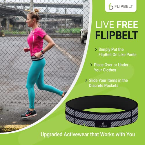 FlipBelt Zipper Running Belt, Waist Pack for Fitness and Running, US Company - color: Reflective Black, size: X-Large