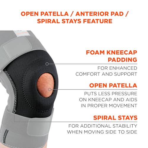 Ergodyne Proflex 620 Neoprene Padded Knee Sleeve Support Stabilizer with Stays, Open Patella, Adjustable Compression Fit - size: Large, style: Knee Sleeve - Open Patella Spiral Stays