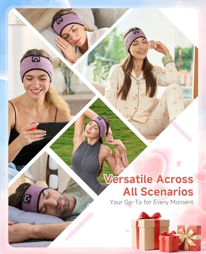 Perytong Sleep Headphones Wireless, Bluetooth Headband Sports Sleeping Headphones Sleep Mask Earbuds Breathable Wireless Music Headband for Side Sleepers Sleeping Travel Workout Running Air Travel - color: HB Purple