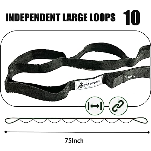 Stretching Strap Yoga Strap with Loops for Physical Therapy, Non-Elastic - color: Black