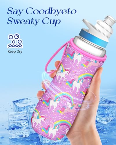 Water Bottle Sleeve for Cirkul 22 oz - Bottles Cover Holder Carrier Bag with Handle Strap - color: Pink Purple