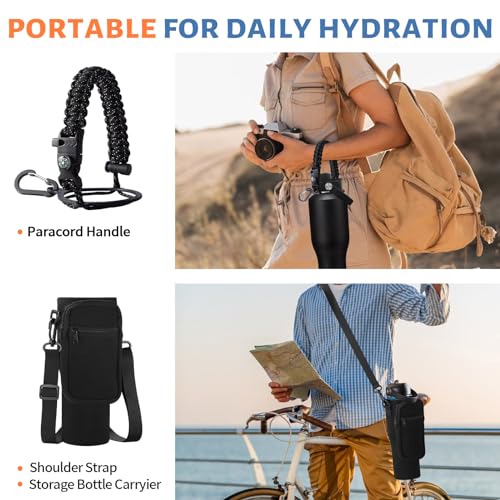 40 oz Insulated Water Bottle Fits Car Cup Holder with Straw Lid & Auto Lid - color: Onyx Black, size: 40 Ounces