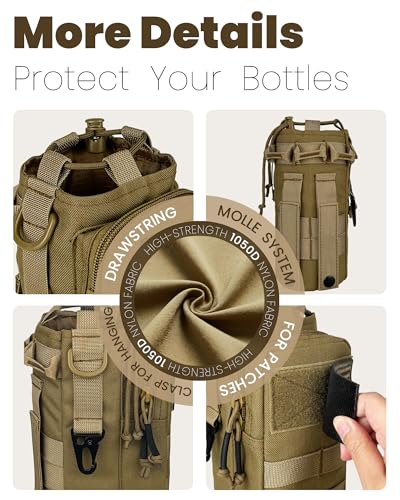 DEFUNX 32 Oz Water Bottle Holder with Strap Bottle Carrier Bag with Phone Pocket MOLLE System for Walking - color: Coyote Browm