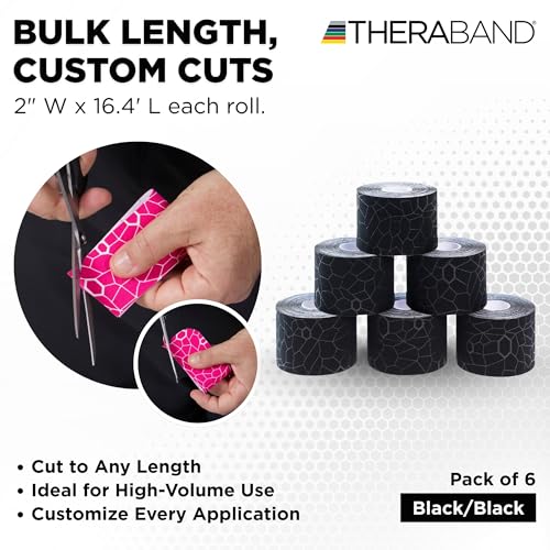 THERABAND Kinesiology Tape, Knee, 2'' X 16.4' Roll, 6 Pack, Black/Black - color: Black/Black, size: 2" x 16.4, style: 6 Rolls