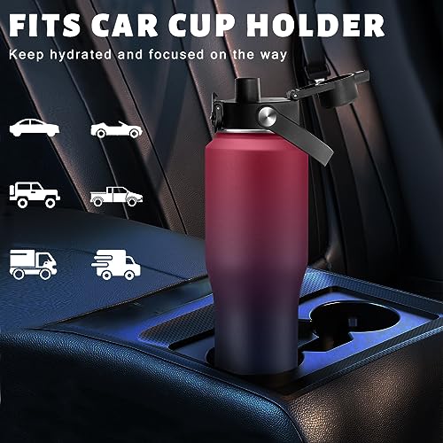 32 oz Insulated Water Bottle with Straw Lid - Pop-up Spout Lid, Carrier Bag - color: Gradient Claret, size: 32 Ounces