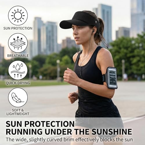 LONGLONG Sports Sun Visor Hat with Non-Slip Toggle Breathable for Women Men - color: Black