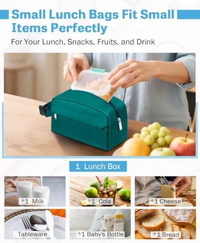 Small Insulated Lunch Bag: Reusable Small Lunch Box, Mini Soft Cooler Bag - color: Peacock