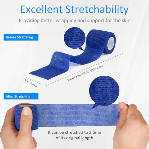 24Pcs Self Adherent Cohesive Bandages Wrap Self Adhesive 2 in Blue - color: Blue, size: 24Pcs