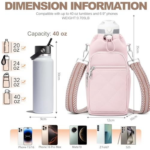 SYTRAH Water Bottle Carrier Bag with Strap, Insulated Corssbody Purse - color: Pink