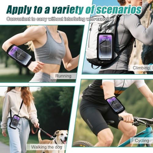 Phone Holder for Running, Running Armband Phone Holder with Carabiner, Phone Armbands for iPhone 17 16 15 14 13 12 11Pro Max & Galaxy S25/S24/S23, Cell Phone Armband Up to 6.8'' Phone (Black)