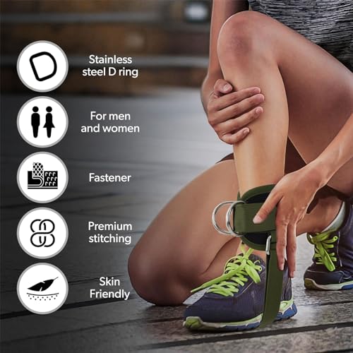 Ankle Straps for Cable Machines Kickbacks - Glute Workout Cuffs Padded - color: Army Green