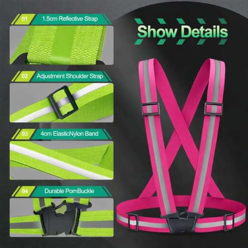 2 Packs Reflective Vest Running Gear, High Visibility Reflective Running Gear Adjustable Elastic Safety Vest for Night Jogging, Biking, Walking or Dog Walking, Running Vest for Men Women Children - color: green &Pink