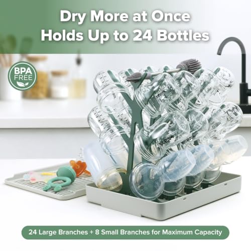 haakaa Baby Bottle Drying Rack with Tray, Space-Saving Bottle Drying Tree - color: Forest Green, size: Large