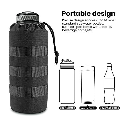 FRTKK Tactical MOLLE Water Bottle Pouch with Drawstring Open Top & Mesh Bottom, Military Water Bottle Holder Bag Sports Travel Hydration Carrier - color: Black