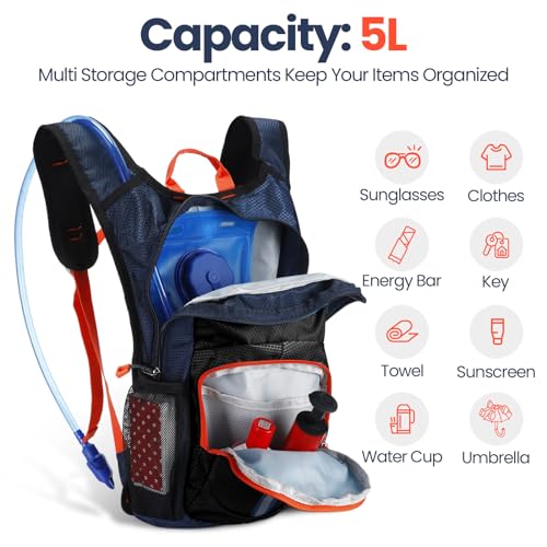 Shinylin Kids Hydration Backpack with 1.5L Water Bladder Hiking Backpack Lightweight for Boys or Girls Children Biking Climbing Running Cycling - color: Black, style: Classic