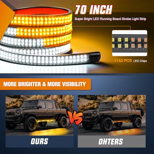 Nilight 2PCS 70 Inch Running Board LED Lights Strip Amber White for Truck - color: Amber White