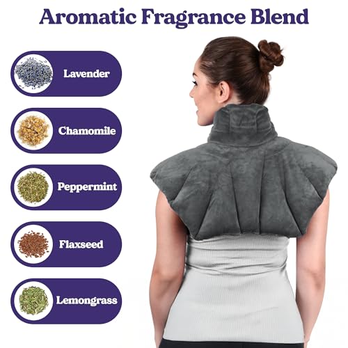Microwavable Heating Pad for Neck, Shoulders, and Back by Joy & Grace | 5 Lb Weighted Neck & Shoulder Wrap | Moist Heat Therapy Pack for Relaxation and Comfort | Soft Micro-Mink Cover | Scented Gray - color: Gray, style: Scented