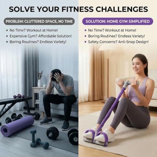 8-Tube Pedal Resistance Band with Handles, Heavy Resistance Bands Foot Pedal Puller Elastic Tension Rope for Abdomen Waist Arm Leg Core Strength Training, Portable Home Gym Equipment, Purple