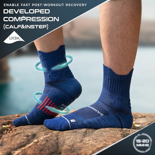 Rahhint CoolMax Quarter Compression Running Socks for Men Women, Wicking Cushion Athletic Hiking Socks 3 Pairs - color: Whiteblackdarkblue, size: 13-16