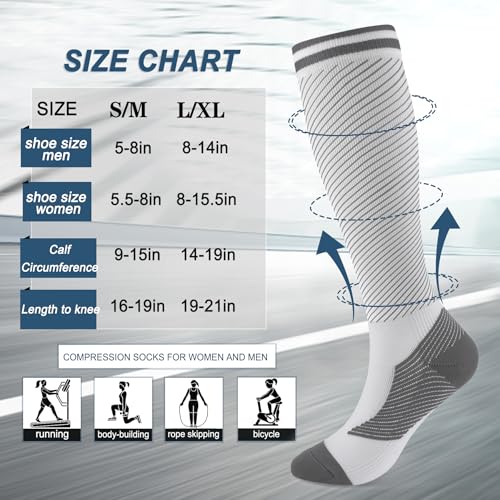 FULLSOFT Medical Graduated 30-40mmHg Compression Socks for Women&Men Circulation Knee High Socks Hiking Running Stockings - color: 00-3 Pack-white, size: Large-X-Large