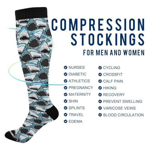 Compression Socks for Women & Men Knee High Socks - color: Angry Shark
