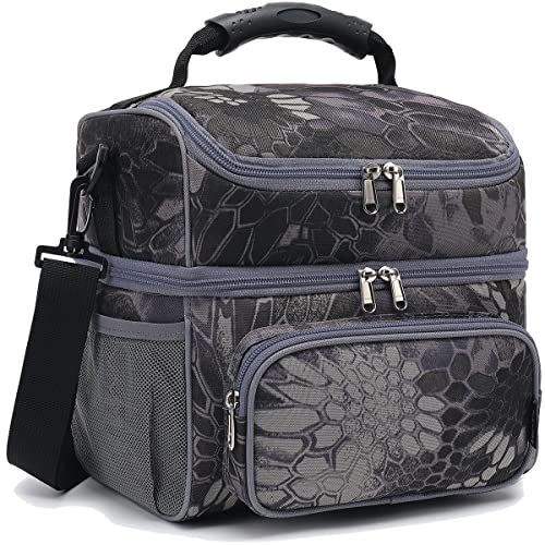 FlowFly Double Layer Cooler Insulated Lunch Bag Adult Lunch Box Large Tote Bag for Men, Women, With Adjustable Strap,Front Pocket and Dual Large Mesh Side Pockets - color: MWH