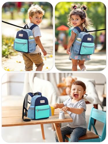 Toddler Backpack with Leash for Boys Girls Kids Kindergarten Nursery, 11” Baby Leash Backpack with Reflective, Toddler Bookbag with Anti-Lost Harness for Walking, Mint Blue - color: 1-mint Blue