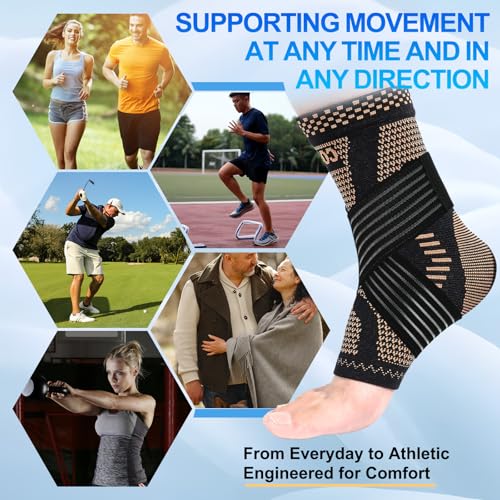 LISEPWU Copper Ankle Brace for Men & Women, Adjustable Compression Bandage - color: Black, size: Small