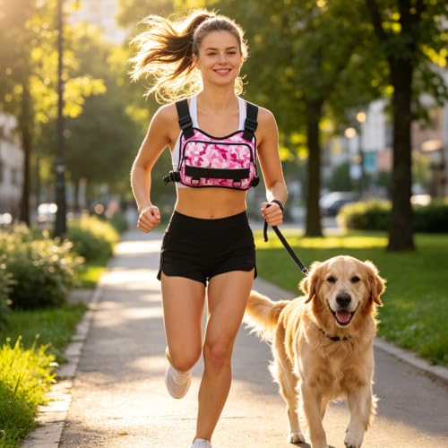 Running Vest for Men and Women, Lightweight Chest Pack with Phone Holder and Adjustable Strap, Reflective Water Resistant Chest Bag for Workouts, Cycling and Hiking (Red Camo) - color: Red Camo