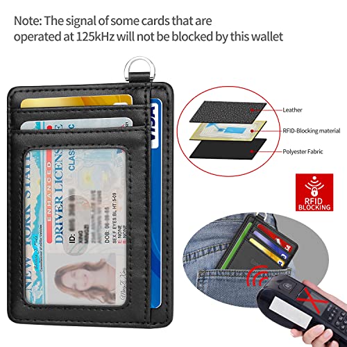 Slim Minimalist Front Pocket Wallet, RFID Blocking Credit Card Holder Wallet with Integrated D-Shackle for Men Women - color: Cowhide Black