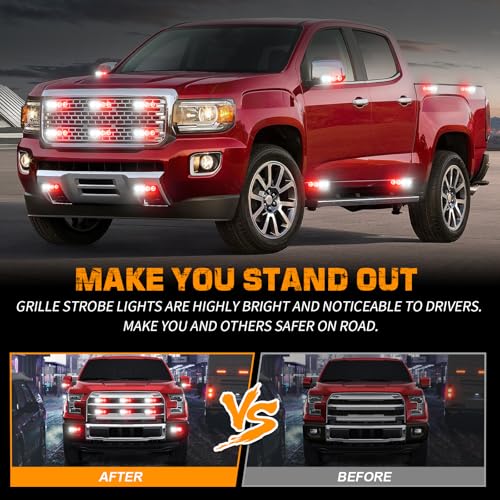 XRIDONSEN 8PCS Sync Grill Strobe Lights 32 LED Grille Lights - color: Red/White