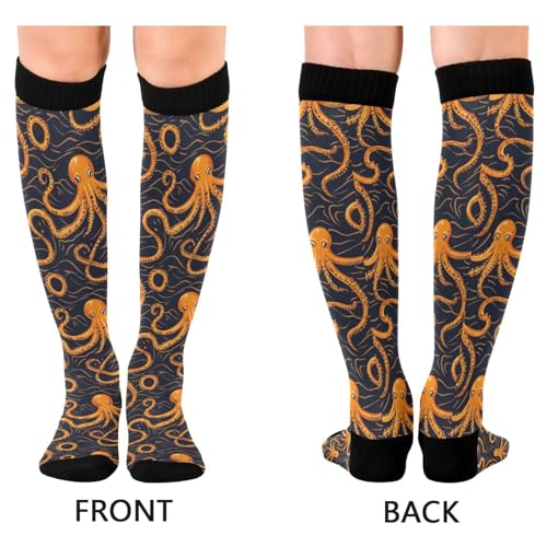 Snowflake Red Christmas Compression Sock for Women Men Funny Support Knee High Socks Running,Nurses,Travel - color: Orange Octopuses Ocean Animal