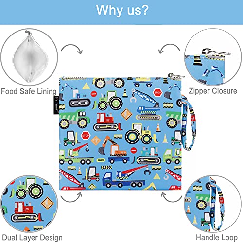 Fammart Reusable Sandwich Bag/Snack Bag for Kids & Adults, Dual Layer Lunch Bag with Handle, Washable, Food Safe, BPA Free (1-Pack, Car) - color: Large, 1 Pack - Car