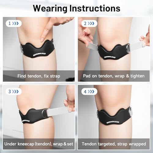 MANUEKLEAR V-Shaped Patella Bands, Adjustable Flex Wrap Patellar Tendon Support Strap for Men Women, Silicone Patella Knee Straps Suitable for Pain Relief Running Hiking Basketball, (2pcs) - color: Black