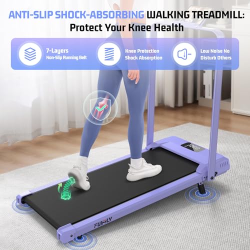 FUNMILY Upgrade Walking Pad Folding Treadmill with 12%/15% Incline & Handle Bar, 3.5HP Foldable Under Desk Compact Treadmills for Home/Office/Gym, 400+lb Capacity, Shock Absorption - color: Purple