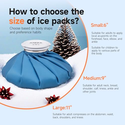 ANMIA Ice Pack Bags with Wrap for Injuries Reusable, Cold Pack Water Bag Hot Bag for Pain Relief, Leak-Proof Elastic Ice Bag, Size 9''
