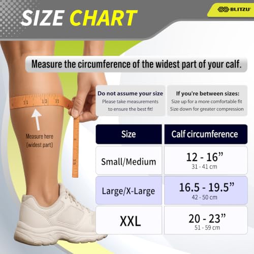 BLITZU Calf Brace for Torn Muscle, Neoprene Compression Wrap for Men Women - color: Black XXL