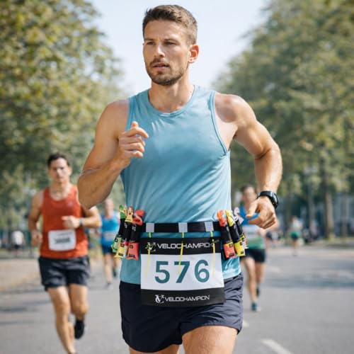 VeloChampion Triathlon Race Number Running Gel Belt, 3 Toggles, 1 Pack - style: 3 Toggle Belt