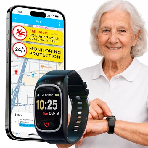 Seculife Medical Alert Smartband for Seniors — Alerts Go Direct to Family, No Call Center | Auto Fall Detection, GPS Tracking, Heart Rate Monitor, 2-Way Calling, SOS Button, Waterproof Wearable - color: Black