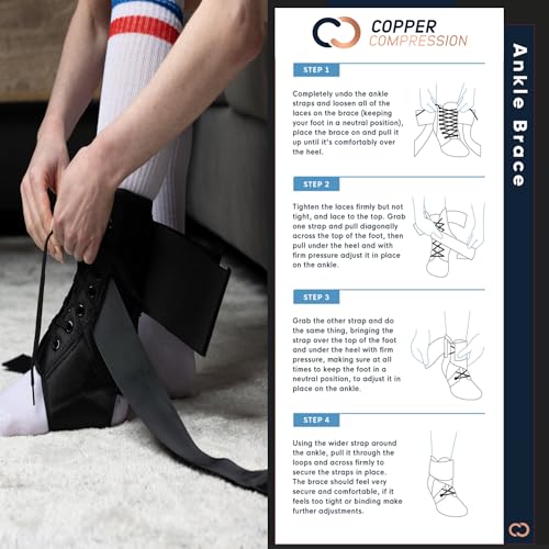 Copper Compression Ankle Brace - Adjustable Lace Up Support - Adjustable Straps for Sprains, Swelling, Injury & Sports – Breathable Neoprene Sleeve with Copper Infused Fabric for Men & Women - S/M - size: Small/Medium