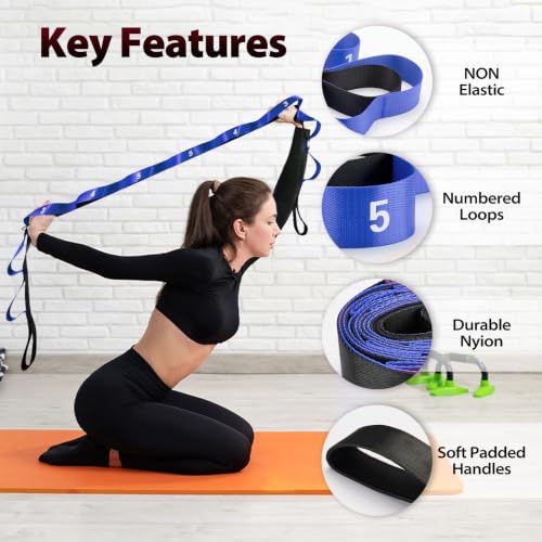Acozycoo Stretching Strap with Loops for Physical Therapy,Knee,Leg Lifter - color: Dark Blue, size: Length: 86 Inch, Width: 1.5 Inch