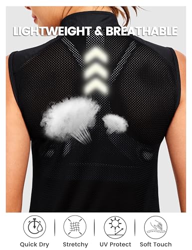 Little Donkey Andy Women's Breathable Cycling Vests full Zip Reflective Sleeveless Jerseys Running Biking Shirts 4 Pockets - color: Black, size: XX-Large