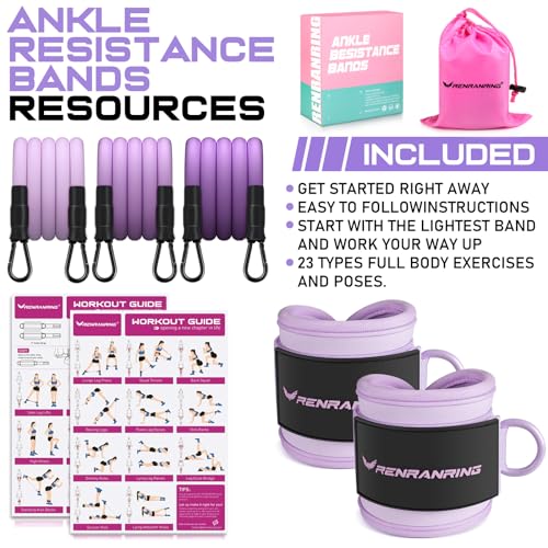 Ankle Resistance Bands w/Cuffs, Ankle Weights Women Booty Workout Equipment - color: Purple