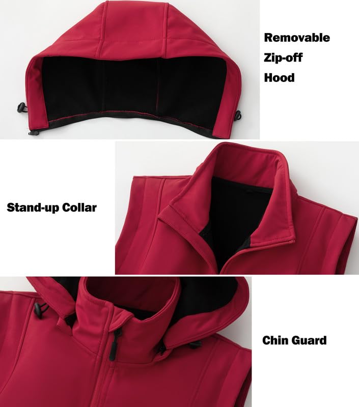 KVE Women's Windproof Waterproof Lightweight Softshell Vest - color: Red, size: X-Large
