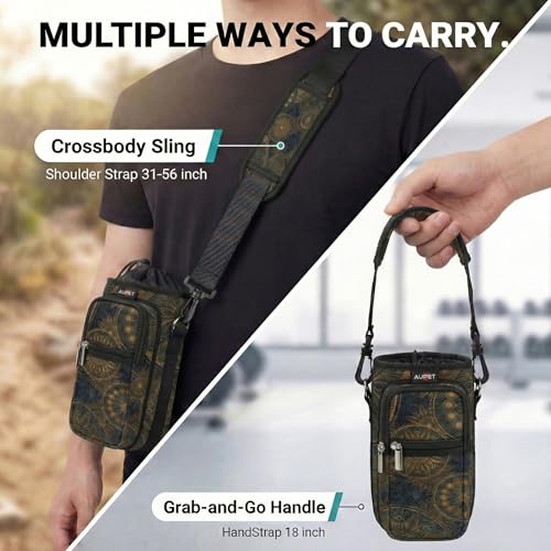 AUPET Water Bottle Sling Bag Sleeve Holder Carrier 25/32/40/64 oz,Insulated Crossbody Water Bottle Case Cover with Strap and Pockets for Men/Women Walking Hiking - color: stylish, size: 25oz