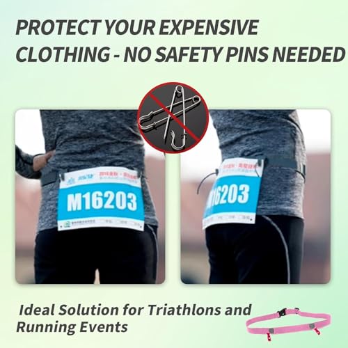 Stretch Fit Triathlon Number Belt No Pins Needed Comfortable Running Race Belt with Bib Holder for Marathon & More(Pink) - color: Pink