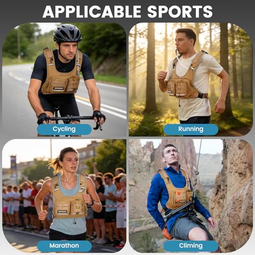 Hydration Pack Vest – Lightweight Chest Pack 2.0L Hands-Free Water Bladder Backpack, Reflective Strips, Adjustable Fit for Men and Women, Ideal for Marathon, Trail Running, Hiking, Cycling - color: Khaki