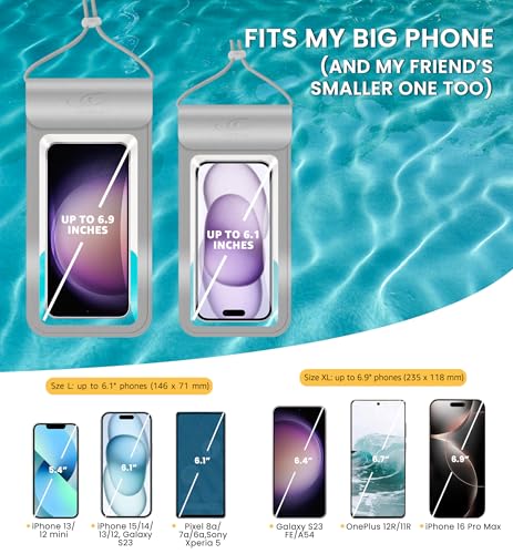 HiRui Waterproof Phone Pouch, Silver, Large - color: Silver, size: Large